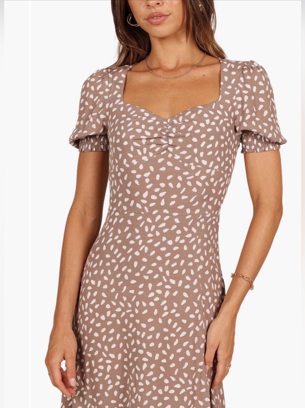 Petal & Pup Taupe and White Printed Midi Dress